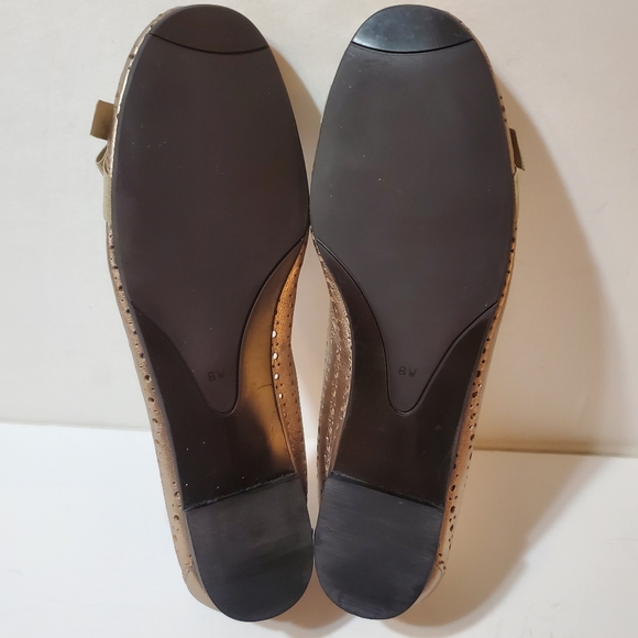 Talbots Rose Gold Metallic Perforated Ribbon Bow Ballet Flats Size 8W